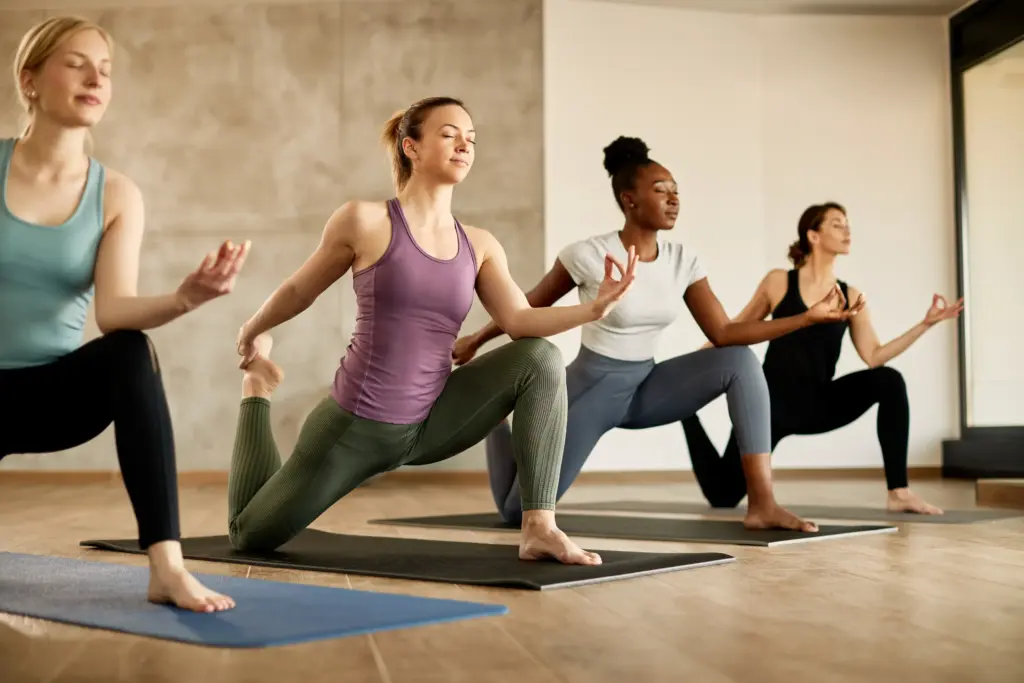 Students in a calm yoga class